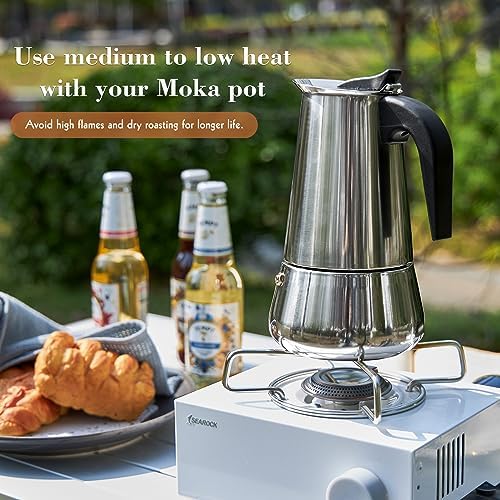 Stainless Steel Stovetop Moka Pot Espresso Maker Percolator 12 Cup 600ml Portable Italian Greca Cuban Coffee Maker for Big Family Home Office Camping, Work with Gas Electric Ceramic Stovetop - Image 3