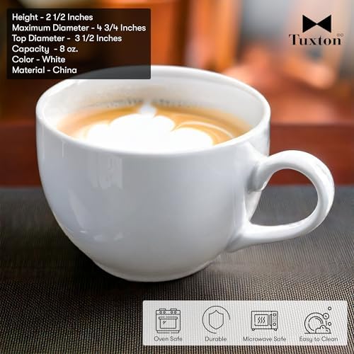 Tuxton China BPF-0801 Cappuccino Cup, 8 oz., 3-1/2" dia. x 2-1/2"H, microwave & dishwasher safe, oven proof, fully vitrified, lead-free, DuraTux, Porcelain White, Pack of 12 - Image 5
