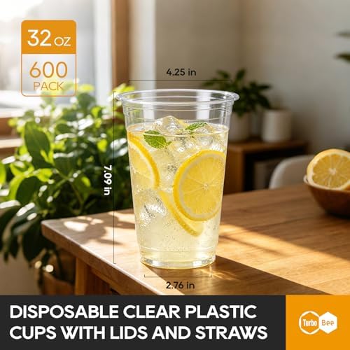 Turbo Bee Disposable Clear Plastic Cups, 32 OZ, 600 Sets (No Lids) - Image 2