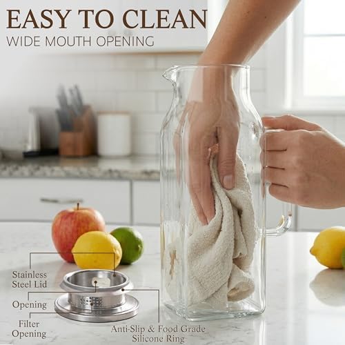 2 Pack Square Glass Pitcher with Lid and Handle, 68 oz 2 Liter Borosilicate - Image 4