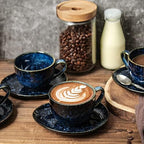 vicrays 6.5 oz Cappuccino Cups with Saucers, Set of 4, Ceramic Coffee Cup for Au Lait, Double shot, Latte, Cafe Mocha, Tea (Starry Blue) - Image 4