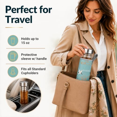Farasi Glass Tea Infuser Bottle Tumbler 15oz with Infuser and Sleeve (Teal) - Image 5