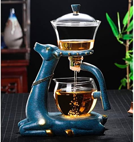 Heat-resistant Kungfu Glass Tea Set with Heater Attract Water Diversion Rotating Cover Bowl Lazy Semi-Automatic Deer Glass Teapot - Image 3