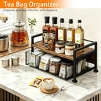 Tea Bag Organizer, Wooden Tea Box with Drawer and Top Tray, Rustic Brown - Image 4