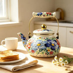 Floral Enamel Tea Kettle 2.5L Vintage Stovetop Teapot for Hot Water Tea - Image 3