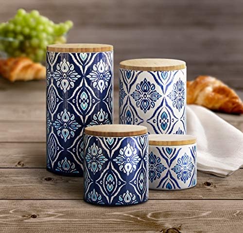 American Atelier Pirouette 4 Piece Canister Set,17 x 4.25 x 8 inches, Blue/White (Pack of 2) - Image 2