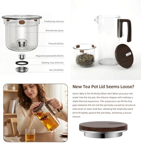 Magnetic Teapot, 30.4oz High Borosilicate Glass Teapot with Infuser, Loose Leaf Tea Steeper Pot, Heat Resistant Enchanti Tea Pot with Infusers for Herbal Leaf Brewing - Image 6