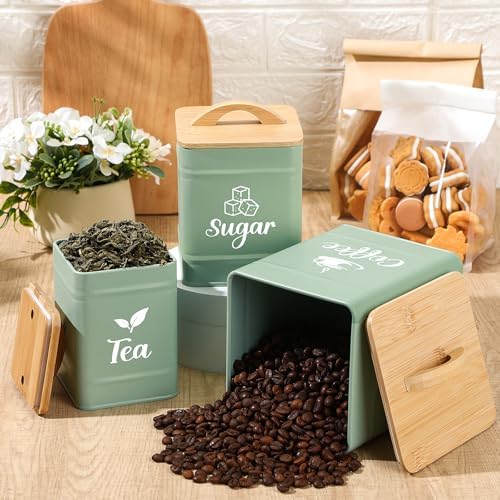 Maxdot 3 Set Coffee Tea Sugar Containers Kitchen Canisters, Turquoise - Image 4