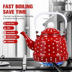 DOITOOL Enamel Teapot Cast Iron Stovetop Tea Kettle Red Vintage Tea Kettle for Boiling Water Kitchen Pot for Home Entertaining Housewarming Gift 8.26 X 8.26 X 3.14 in - Image 2