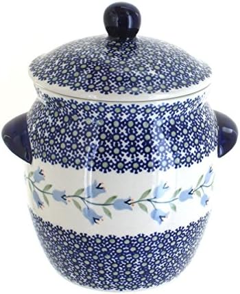 Blue Rose Polish Pottery - Blue Tulip Small Container - 7 Cup Capacity - Hand-Painted Polish Pottery Ceramic Kitchen Storage Jar with Lid by BlueRosePottery