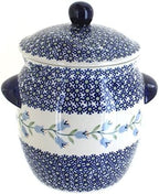 Blue Rose Polish Pottery - Blue Tulip Small Container - 7 Cup Capacity - Hand-Painted Polish Pottery Ceramic Kitchen Storage Jar with Lid by BlueRosePottery