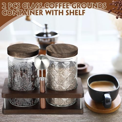 Suclain Glass Coffee Grounds Container with Shelf 2 x 34 oz Glass Coffee Bean Storage Canisters with Airtight Thread Lid and Measuring Spoon Food Storage Jars for Kitchen Sugar Nut - Image 6