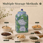 12.5" H Ceramic Kitchen Canisters for Countertop, Tea & Coffee Bean Storage Canister with Airtight Lid, Hand-painted Chinoiserie Decor Ginger Jar for Home Decor, 155 fl oz - Green Peony - Image 4