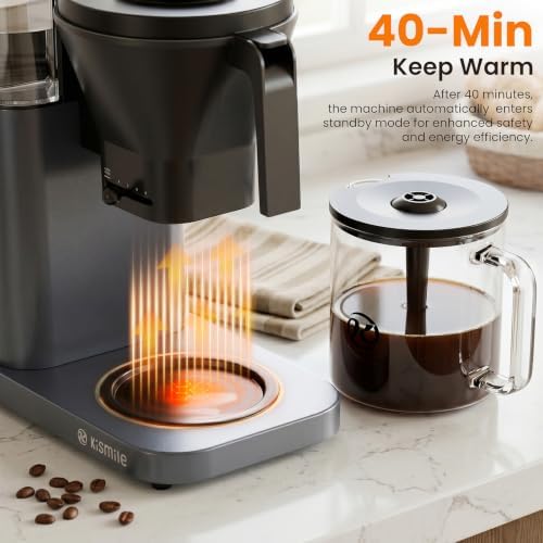 Kismile SCA Certified 8-Cup Coffee Maker, 6-Min Quick Brew, Hot & Cold Brew Coffee Machine, Adjustable Flow Control, Magnetic Anti-Drip, Keep Warm, DIY Manual Mode, Dishwasher Safe, Light Gray - Image 3
