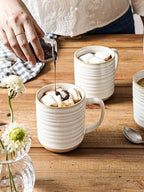 LE TAUCI Ceramic Coffee Mugs Set of 4, 18 oz, Rustic Style, Arctic White - Image 3