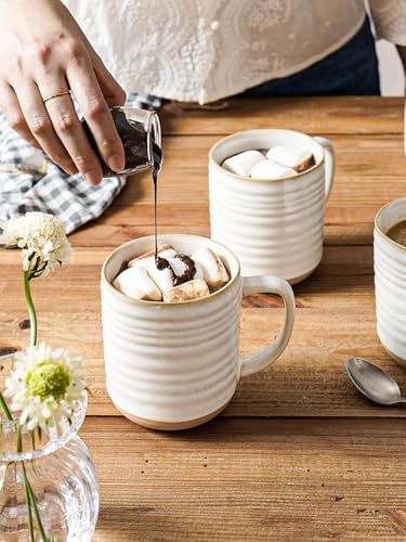 LE TAUCI Ceramic Coffee Mugs Set of 4, 18 oz, Rustic Style, Arctic White - Image 3
