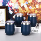 6 Pack Stainless Steel Wine Tumblers, 12Oz Insulated Wine Tumbler, Double Wall Insulated Wine Glass, Stainless Steel Stemless Wine Cups with Lids for Coffee, Wine, Cocktails, Champaign, Navy Blue - Image 2