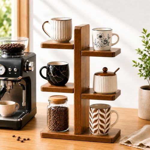Coffee Mug Holder for Countertop, Wooden Coffee Mug Display Shelf by Unknown