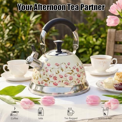 Tea Kettle, 3.1QT Whistling Stovetop Teapot, Folding Handle - Image 2