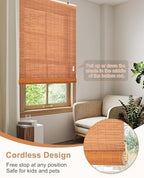 24" W x 72" H Cordless Bamboo Roman Shades for Interior, Brown - Image 2