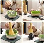 4 Piece Matcha Japanese Ceremony Set, Resin Matcha Whisk, Bamboo Spoon, Bamboo Scoop, Whisk Stand, Perfect Set for Preparing, Yellow-Black - Image 6