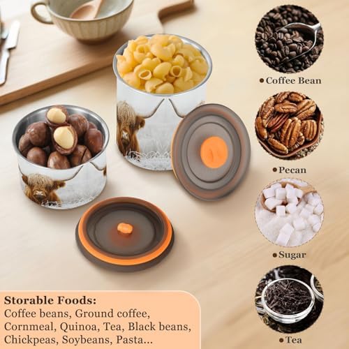 Stainless Steel Coffee Storage Containers with Airtight Lid, Winter Highland Cow 17oz Food Storage Container Kitchen Canister for Tea, Coffee Beans, Ground, Sugar Storage - Image 5
