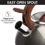 Primula Avalon Whistling Stovetop Tea Kettle, Food Grade Stainless Steel Wide Mouth, Fast to Boil, Cool Touch Handle, 2.5-Quart, Gunmetal Grey and Wood-Look - Image 4