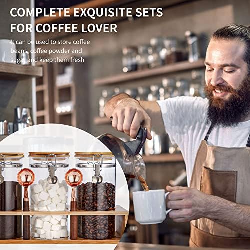 Glass Coffee Storage Container with Bamboo Shelf, 3PCS 49oz Airtight Sealed Coffee Bean Jar with Clamp Lid & Measuring Spoon, Kitchen Pantry Canister Set for Ground Coffee Sugar Tea Flour - Image 5