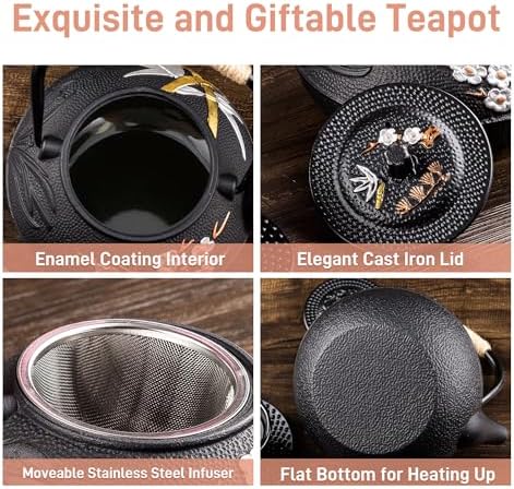 Cast Iron Teapot,SECHUDO Tea Kettle,Japanese Cast Iron Teapot with Stainless Steel Infuser for Stovetop Safe (Black and Colored, 800ML) - Image 5
