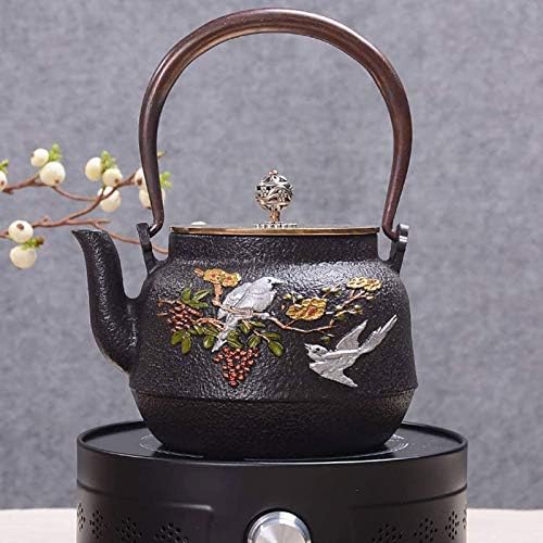 1.2L Teapot Tea Kettle Tea Pot Cast Iron Teapot, Japanese Style Tetsubin Tea Kettle | Cast Iron Tea Kettle to Keep Tea Warm | Bird and Tree Pattern Iron Kettle - Image 7