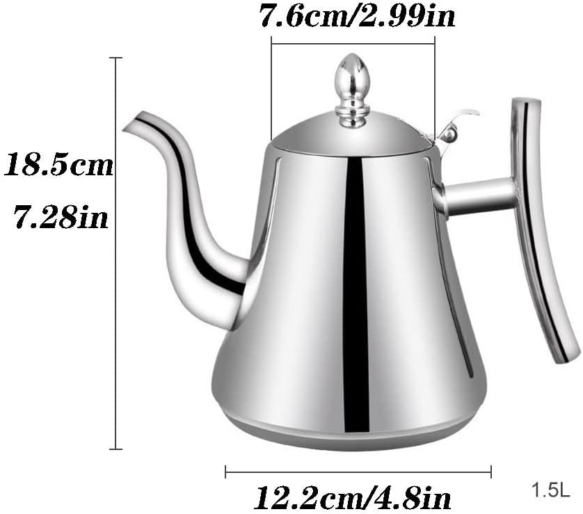 Tea Pot 1.5L Household Large Capacity Stainless Steel Teapot with Filter Home Kitchen Kettle Cool Kettle Gold/Silver Teapot for Infuser (Color : B, Size : 1.5L) - Image 2
