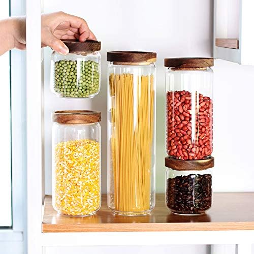 Glass Canisters Set of 5 for the kitchen, Glass Storage Container jars with Airtight Acacia Lid for Coffee Beans, Flour, Sugar, Rice and Spaghetti and etc - Image 7