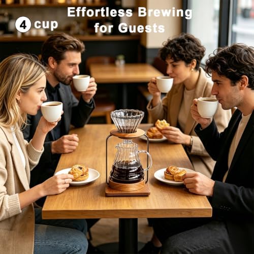 Borosilicate Glass Pour Over Coffee Set – 20oz Carafe with Lid, Solid Wood Base, Stainless Steel Stand, 40 Unbleached Filters, Microwave & Dishwasher Safe – Gift for Coffee Lovers - Image 7