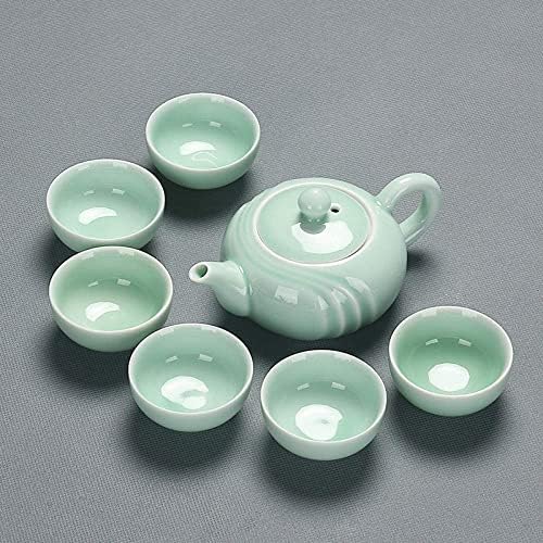 Chinese celadon exquisite ceramic tea set kettle tea cup plastic tray porcelain tea set travel tea set best gifts-D (L) by Unknown