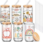 6 Pcs Back to School Teacher Gifts Bulk 16 oz Teacher Glass Cups by RimCereal