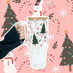 Christmas Sketch Doodle 40oz Glass Tumbler with Lid and Straw - Image 7