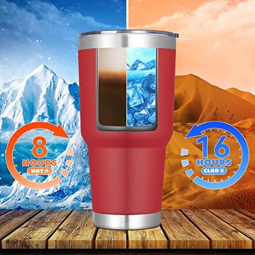 DOMICARE 30 oz Tumbler with Lid and Straw, Stainless Steel Tumblers Bulk, Insulated Vacuum Double Wall Travel Coffee Mug, Durable Powder Coated Tumbler Cups (Red, 4) - Image 3