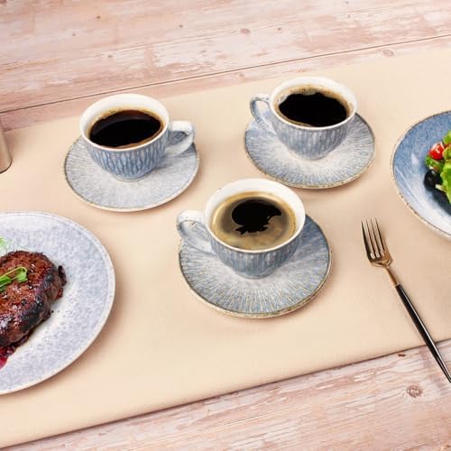 Coffee Mugs Set, 6.8 oz, Ceramic Tea Cup with saucer, Espresso Cups 8-piece, Stackable Cups, for Latte,Hot Tea,Cappuccino, Mocha, Cocoa, dishwasher & microwave safe, Azure blue - Image 7