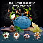 Zen Minded Traditional Japanese Cast Iron Tetsubin Stovetop Teakettle Teapot with Stainless-steel Mesh Loose-leaf Filter for Green Tea & Infusions 800ml Pine Pattern - Blue - Image 6