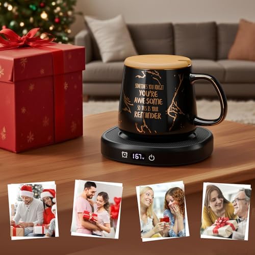 Coffee Mug Warmer with You are Awesome Mug Set Electric Cup Warmer for Desk - Image 7