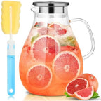 SUSTEAS 3 Litre 101oz Glass Pitcher with Lid and Spout, Handmade Pitcher by SUSTEAS