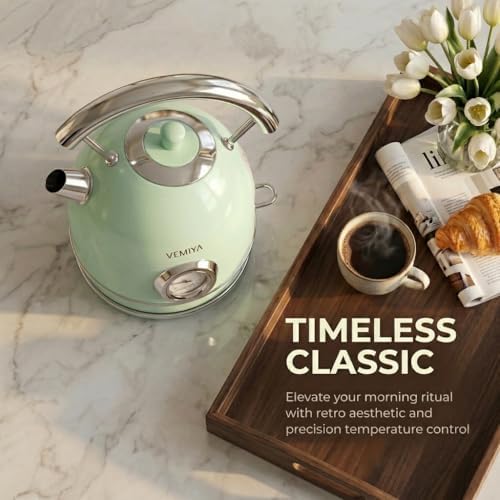 Retro Electric Water Kettle 1.7L – Vintage Stainless Steel Electric Water Boiler, Fast Boiling with Auto Shut-Off & Boil-Dry Protection, Compact Countertop Kettle (Mint Green) - Image 3