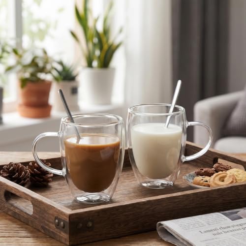 6 Pack Double Walled Glass Coffee Mugs with Handle - Image 7