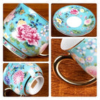 KAMMAK Tea Cup and Saucer, Ceramic Coffee Cups, 7.1 oz, Set of 2 - Image 4