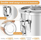 304 Stainless Steel Food Containers with Lids,12L/20LBS Airtight Food Storage Containers with Lock Clips for Flour Rice Sugar Coffee Bean,Stainless Steel Food Storage Containers for Kitchen - Image 6