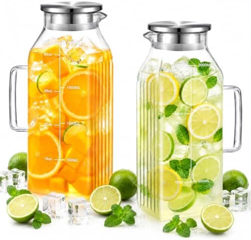 Aofmee Glass Pitcher with Lid for Fridge, 68oz Square Iced Tea Pitcher by Aofmee