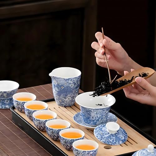 ICHAG 14-Piece Portable Gongfu Set, Yangzhi Jade Porcelain Gaiwan Kit with Anti-Mold Resin Tray & Color-Changing Pet, Travel Teaware for Home, Office, Camping, Gift for Lovers - Image 2