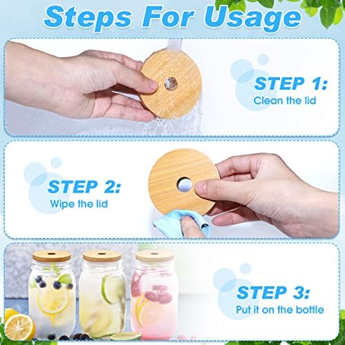 Cunhill 40 Pieces 70mm Bamboo Jar Lids Bulk with Straw Hole for Glass Cups - Image 6
