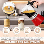 9 Cup 450ml Glass Moka Pot, Stovetop Espresso Maker, Red - Image 4