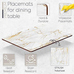 Set of 4 Heat Resistant Cork Placemats for Dining Table with Free Set of 4 Matching Drink Coasters Marble Design 16 x 12 Inches Cork Backed Hard Placemats (Foiled Gold) - Image 2